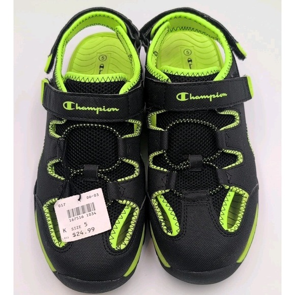 Champion Other - Champion Boys Kids Sandals Shoes Black/Neon Green Strap Closed Toe Size 5 Youth